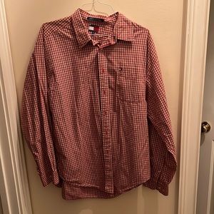 Red white plaid button down